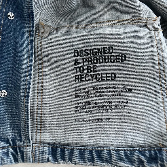 Zara Denim Utility Jacket Boxy Fit Rigid Cotton Mens Size Large - Picture 9 of 11